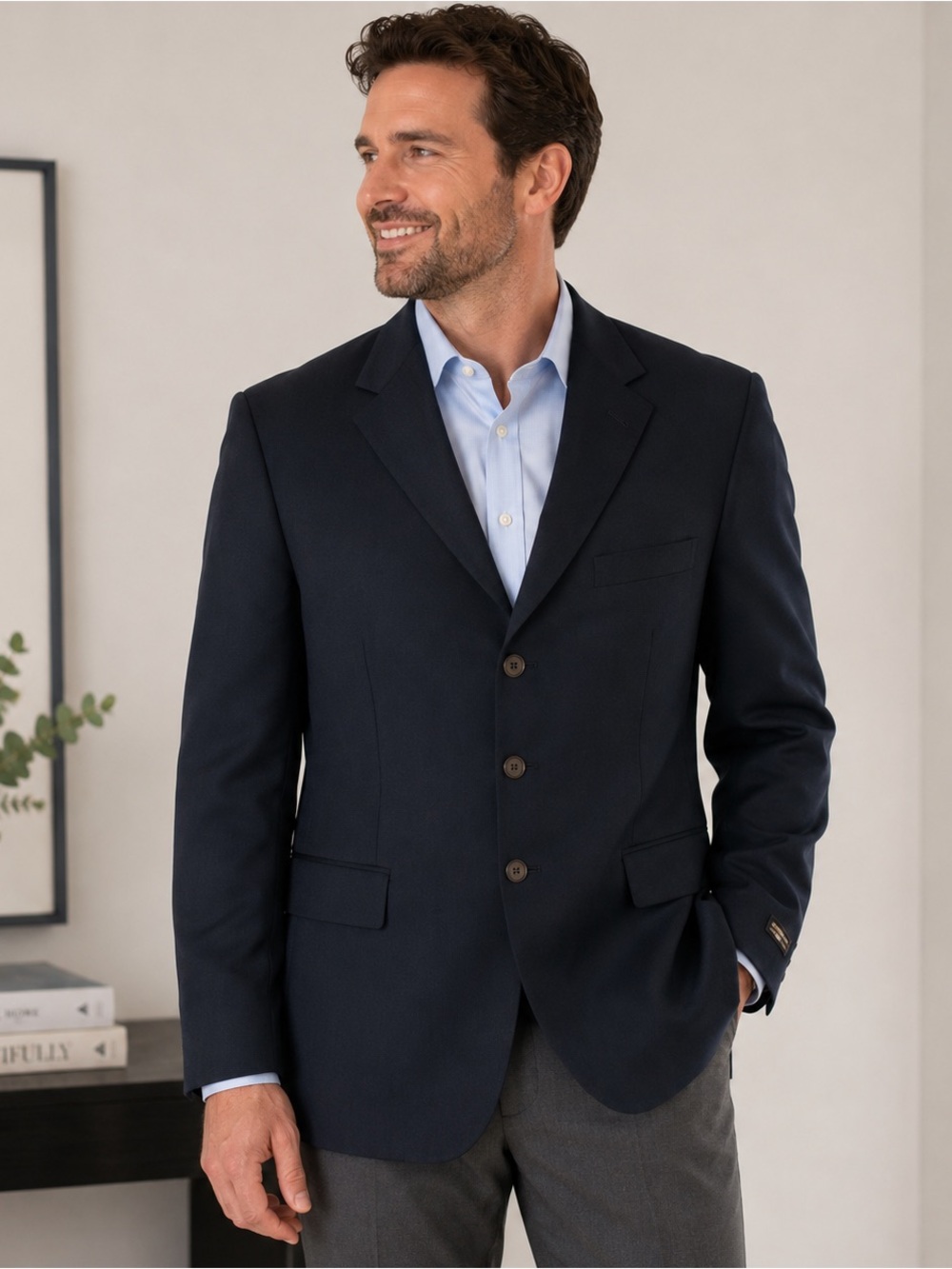 Soprano Disegno Collezione Men’s Blazer Sport Coat Navy Blue 44R NWT 4 Button